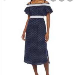 Super cute navy and white off shoulder dress